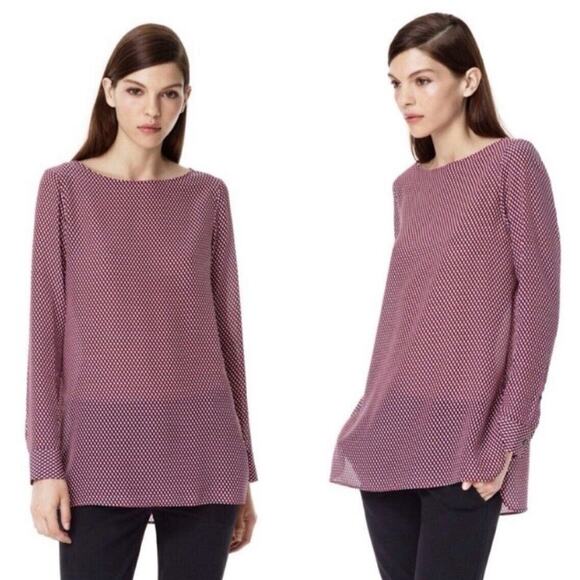 Theory Tops - Theory Women's Toska Silk Blouse Long Slv Geometric Shirt Sz S Relaxed Fit
